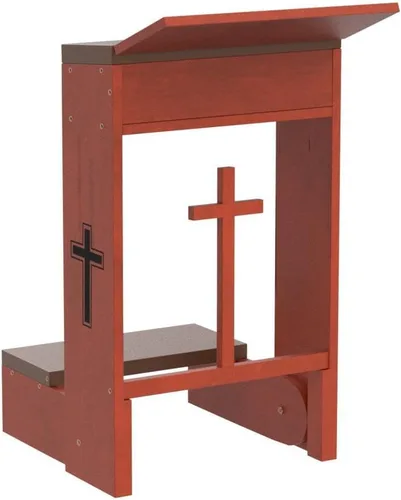 Vista 4 de Taburete de banco de oración, de madera maciza con banco y mesa plegable en el hogar, mesa de oración de iglesia, estante acolchado