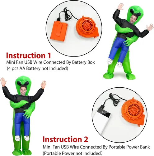 Vista 5 de Camlinbo Disfraz inflable de Halloween de alienígena para hombres y adultos, extraterrestre que sostiene persona, disfraz de Halloween, fiesta