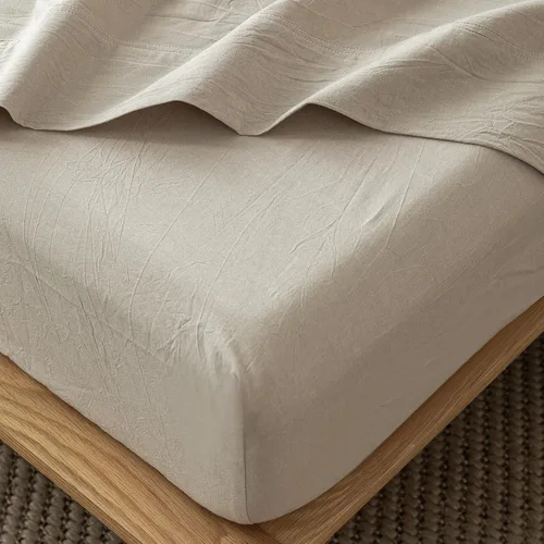 Vista 40 de MooMee Sábana bajera ajustable de solo 100% algodón lavado con textura parecida al lino, transpirable, duradera, suave, cómoda, bolsillo profundo
