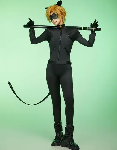Vista 3 de Miraculous Conjunto de cosplay unisex de Ladybug Cat Noir de poliéster para cosplay, máscara de ojos, cubiertas de muñeca y tobillo