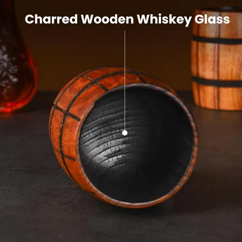 Vista 2 de CRAKTH Taza de vidrio de whisky de madera carbonizada, regalo de bourbon para hombres Vaso de madera Bourbon para beber, regalo de whisky