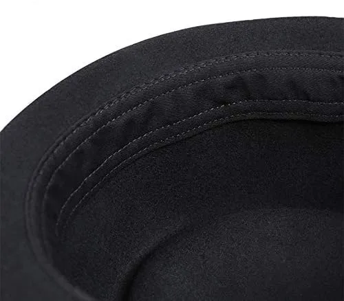 Vista 7 de F FADVES Sombrero de pastel de cerdo 100 fieltro de lana para hombre sombrero de cerdo que rompe malo parte superior plana para hombre Fedora Negro