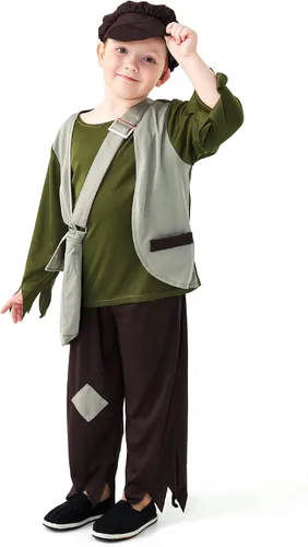 Vista 4 de Disfraz de pobre victoriano para niños, disfraz de pionero colonial para niños, disfraz de cosplay para niños, disfraz divertido de Halloween
