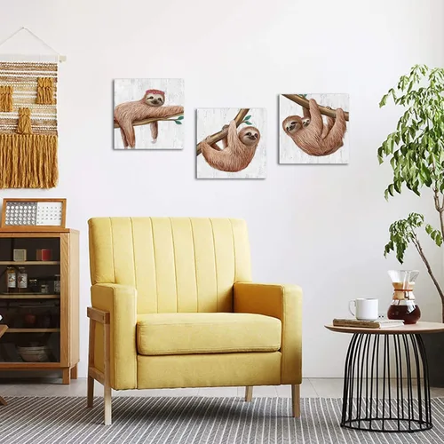 Vista 3 de Artmyharbor Lienzo con estampado de perezoso para bebé, divertido arte de pared de animales, decoración de guardería, imágenes de habitación