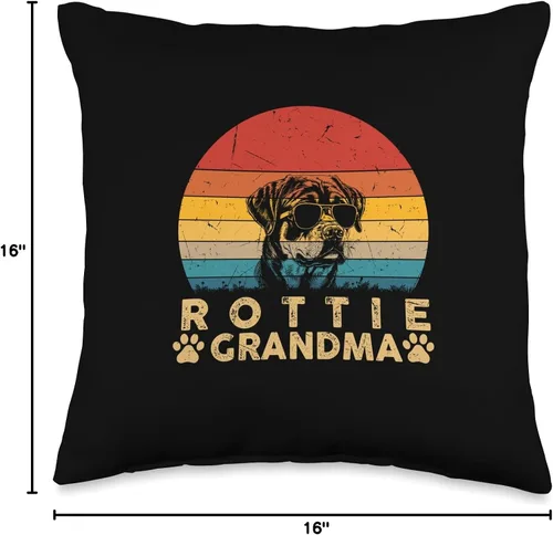 Vista 4 de Retro Rottweiler Dog Grandma Cute Dog Owners Gifts Rottie - Almohada vintage para amantes de la abuela para mujeres y niñas, 16 x 16 pulgadas