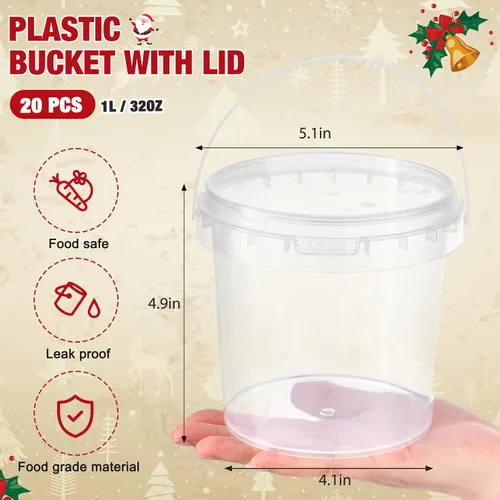 Vista 2 de PerKoop 20 piezas cubos de helado de 32 oz con tapas y asas, cubos transparentes de cóctel de ron con calcomanías, tina transparente de plástico