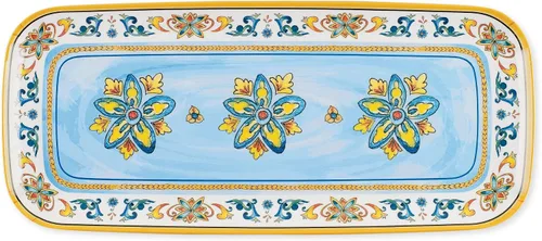 Vista 6 de UP ware - Bandeja de servir de melamina floral azul y blanca, bandeja rectangular de 15 x 6.5 pulgadas, bandeja de alimentos sin BPA