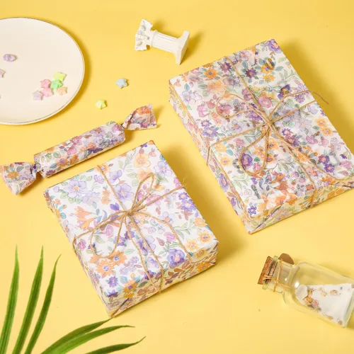 Vista 3 de 30 piezas de papel de regalo estampado de flores, 13.77 x 19.68 pulgadas, papel de seda floral morado, paquete de regalo, papel de seda