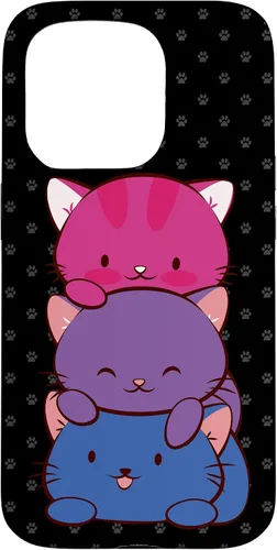 Vista 14 de Funda para iPhone 16 Bisexual Pride Kawaii Kitty Cat Stack Anime