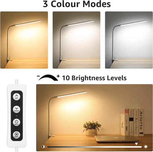 Vista 3 de Lepro - Lámpara de escritorio pequeña con abrazadera, lámparas de lectura LED con 450 lm, 3 modos de color, 10 niveles de brillo, lámpara