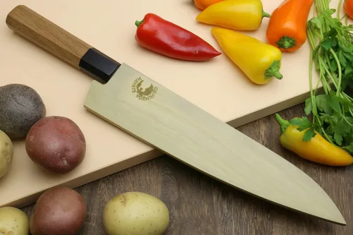 Vista 7 de Yoshihiro VG-10 Cuchillo de chef japonés Gyuto de Damasco martillado de 46 capas (mango de ambrosía octogonal) (7 pulgadas (7.087 in)
