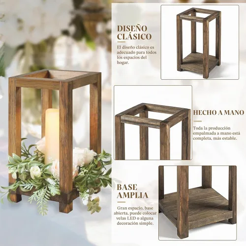 Vista 3 de 12 linternas de madera para centros de mesa de boda decorativos, portavelas rústico decorativo para fiesta de boda, linterna de vela sin llama