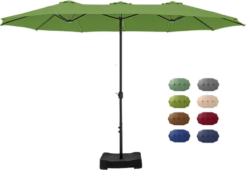 Vista 17 de GREEN PARTY Sombrilla de patio rectangular de 15 pies con base incluida, sombrilla de mesa de doble cara con manivela, sombrillas grandes