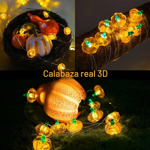 Vista 5 de suddus Luces de calabaza 3D, 40 luces LED de otoño de 12.8 pies, funcionan con pilas con control remoto y 8 modos y temporizador, decoraciones