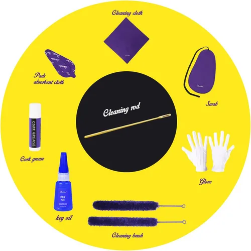 Vista 3 de Kit de limpieza para el cuidado de la limpieza de flautas: aceite de llave + grasa de corcho + hisopo + paño de limpieza + cepillo de limpieza +