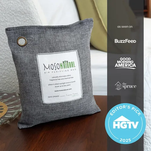 Vista 6 de Moso Natural Bolsa purificadora de aire de 17.64 oz (paquete de 2) absorbente de olores de carbón de bambú prémium para el hogar, dormitorio