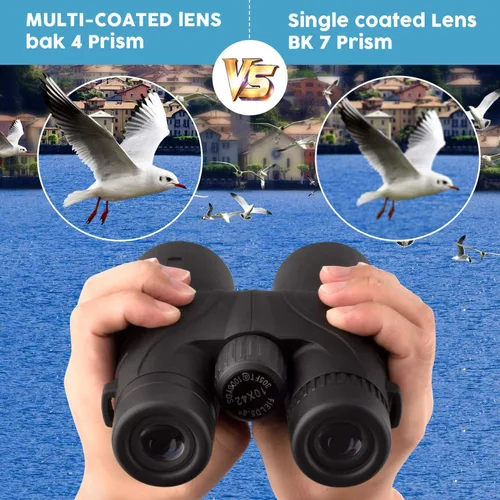 Vista 3 de Prismáticos de 10 x 42 para adultos, binoculares profesionales de alta definición BAK4 con lente de prisma para observación de aves, caza, viajes