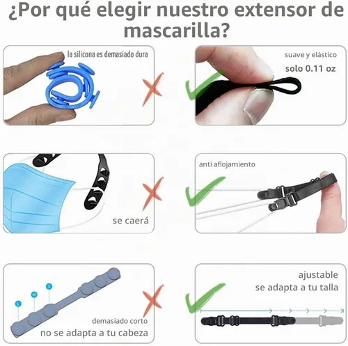 Vista 4 de Correa para mascarilla, clip para máscara facial, 10 protectores Negro (10 piezas)