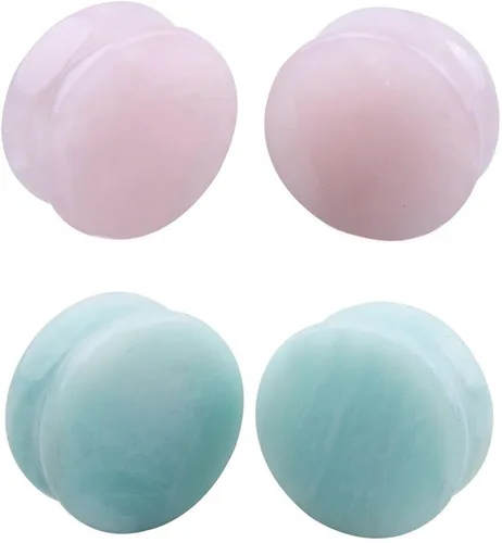 Vista 2 de NewZenro 2Pairs Rose Quartz Aventurine Natural Organic Stone Ear Plugs Gauges Tunnel Expanders Stretcher Double Flared Tiendaite Flesh Piercings