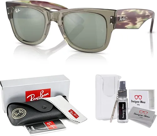 Vista 2 de Ray-Ban RB0840S Mega Wayfarer - Lentes de sol cuadrados para hombre y mujer + paquete con kit de limpieza de diseñador iWear
