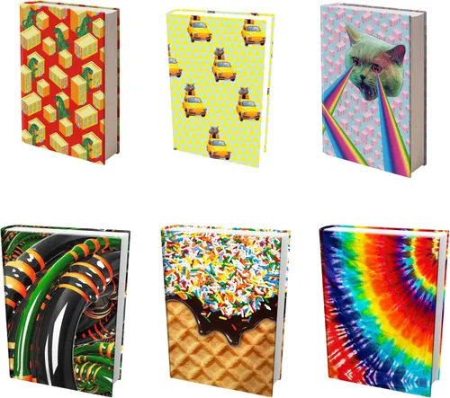 Vista 14 de Paquete de 6 fundas elásticas para libros fáciles de aplicar. 3 chaquetas grandes sólidas y 3 diseños para libros de texto de tapa dura de hasta 9 x