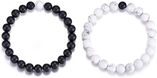 Vista 6 de ZC LI JEWELRY Pulsera de piedra natural con cuentas de ágata negra mate para él y ella