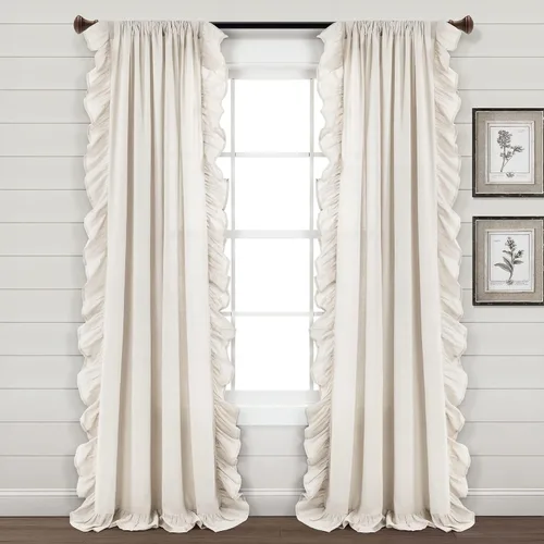 Vista 2 de Lush Decor Panel de cortina de lino con volantes (panel individual), 84 pulgadas de largo x 54 pulgadas de ancho, gris claro