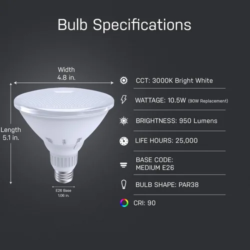 Vista 3 de Feit Electric Luz reflectora LED PAR38, 90W Eq, blanco brillante, base E26
