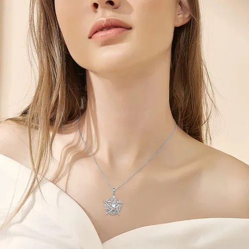 Vista 2 de ONEFINITY Collar de piedra lunar cruz de plata esterlinadrgaonhongoluna crecientepentagramatalismán collar con colgante de nudo celta regalos