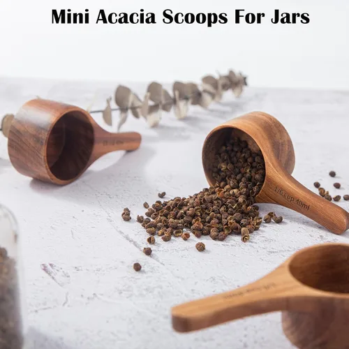 Vista 3 de Cuchara de café de madera, 4 cucharas de madera para tarros, cucharas medidoras pequeñas para café molido, té, azúcar, condimentos, cuchara