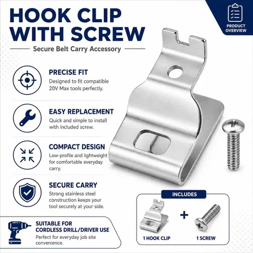 Vista 7 de Juego de 2 clips para cinturón DEWALT N268241 N086039 con tornillos Clips de cinturón de acero inoxidable 304 compatibles con DEWALT N268241