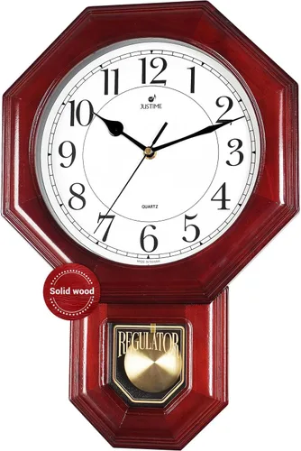 Vista 10 de JUSTIME Reloj de péndulo de madera maciza con carillones de estilo tradicional de escuela, con melodía de Westminster cada hora, fabricado en Taiwán