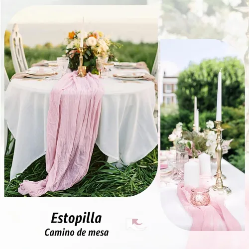 Vista 5 de Paquete de 6 caminos de mesa de estopilla rosa, extra anchos de 35 x 120 Rosa bebé