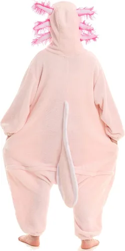Vista 7 de DELEY Disfraz unisex de una pieza de ajolote teñido anudado para adultos, pijama de Halloween para mujeres y hombres