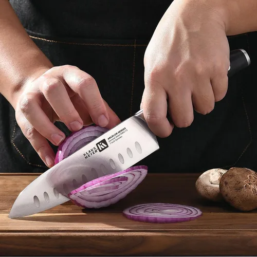 Vista 6 de Cuchillo Santoku exclusivo de acero alemán de 7 pulgadas de Arcelor