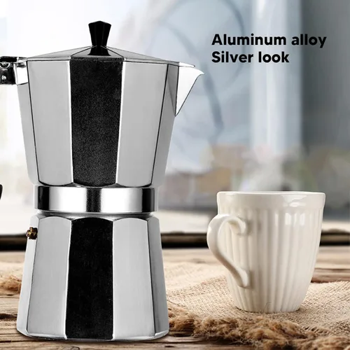 Vista 6 de Olla de café de aleación de aluminio de 5.1 fl oz, cafetera octogonal de 5.1 fl oz, cafetera de estufa para oficina en casa, camping, viajes