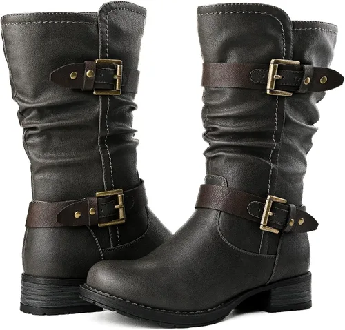 Vista 2 de GLOBALWIN - Botas de vestir a media pantorrilla para mujer, botas de motociclista para mujer