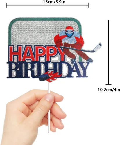 Vista 2 de Decoración para tartas de hockey sobre hielo, decoración de tartas, temática deportiva, suministros de fiesta de cumpleaños para niños, niños