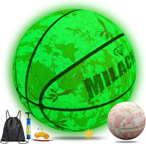 Vista 11 de Balón de baloncesto personalizado, que brilla en la oscuridad, regalo de baloncesto personalizado tamaño 7 (29.5"), tamaño 6 (28.5"), tamaño 5 Verde
