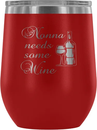 Vista 4 de Nonna Needs Some Wine - Vaso de vino aislado con tapa, vaso de vino de acero inoxidable sin tallo de 12 onzas, taza de viaje aislada al vacío