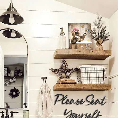 Vista 4 de Bonito oso para decoración de baño, arte de pared divertido con estampado de oso de casa de campo, pintura decorativa de pared enmarcada moderna