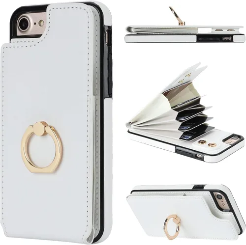 Vista 9 de Folosu Funda tipo cartera para iPhone SE con soporte para tarjetas, soporte de anillo de rotación de 360 grados, función de protección RFID, de piel
