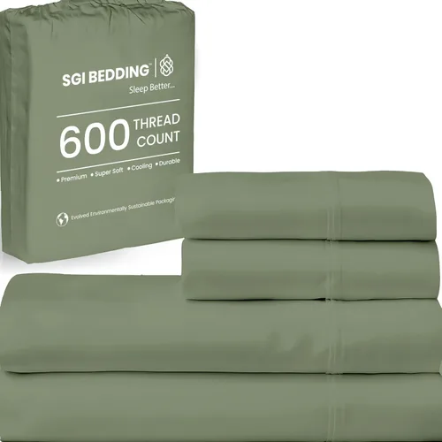 Vista 26 de SGI Bedding - Juego de sábanas de 600 hilos, 4 piezas, 100% de algodón egipcio, tamaño completo, juego de sábanas con bolsillo profundo de 38 cm