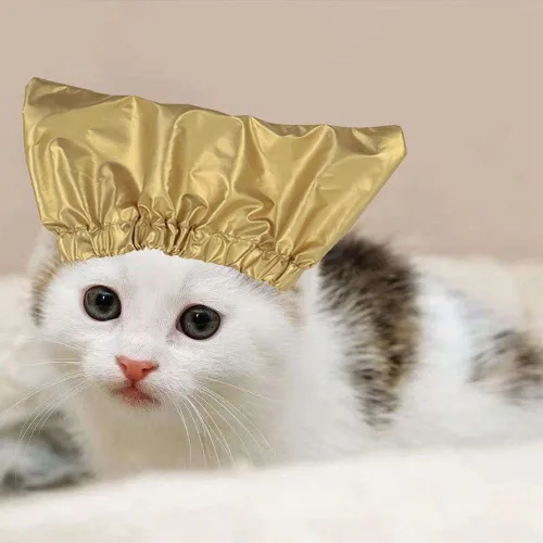 Vista 6 de Gorro de ducha para mascotas, impermeable, reutilizable, con correa ajustable para evitar el agua en las orejas, arnés elástico para gatos, perros