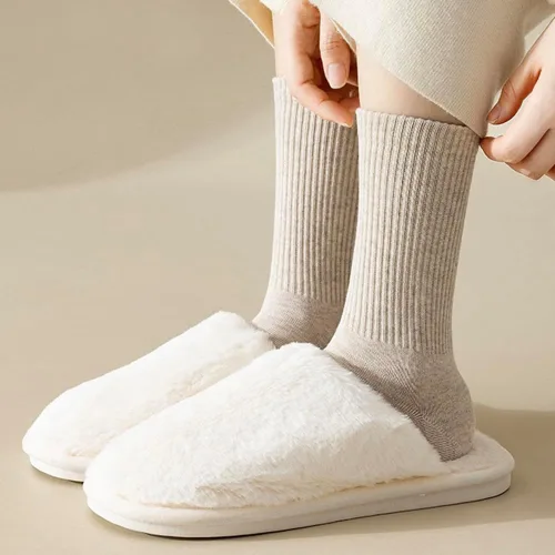 Vista 3 de Calcetines altos para mujer, de algodón, por encima del tobillo, pantuflas de pantorrilla larga, talla 6-9