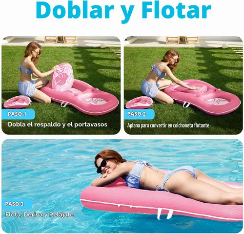 Vista 6 de SLOOSH Pool Floats Lounger Adult, Fabric Pool Floaties Lounge Convertible 2-in-1 Floating Water Floaty with Cup Holders Adjustable Backrest Recliner