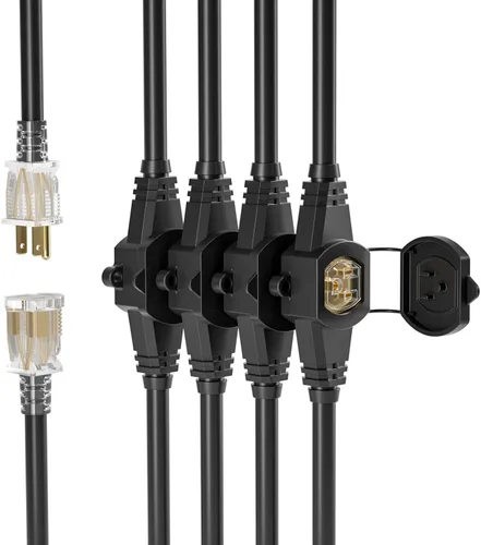 Vista 3 de Cable de extensión de alimentación de 25 pies, cable SJTW 5-15R de 3 clavijas, calibre 14, enchufe macho a conector hembra, 5 tomas, enchufe