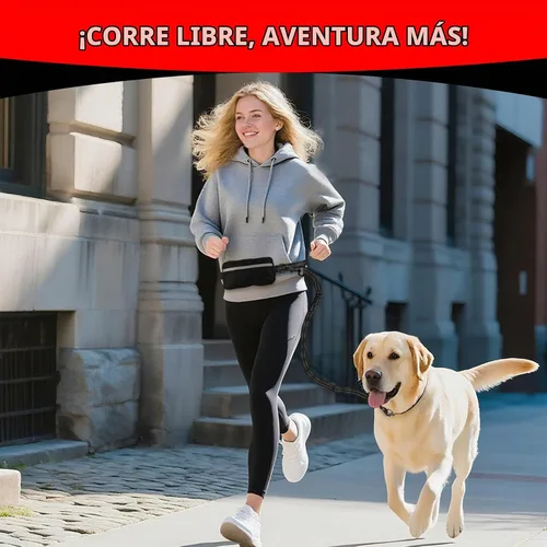 Vista 7 de Correa de perro manos libres con cinturón de cintura y bolsa grande, correa de cintura para pasear perros, correr, senderismo y trotar, asas