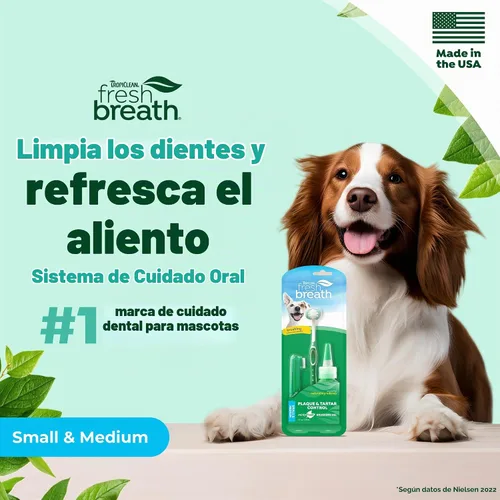 Vista 2 de TropiClean Fresh Breath - Kit de cepillado de dientes para perros pequeños/medianos