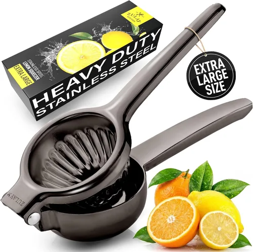 Vista 10 de Zulay Kitchen Exprimidor de limón de acero inoxidable, antideslizante, diseño ergonómico con cuenco exprimidor sólido y resistente, exprimidor negro